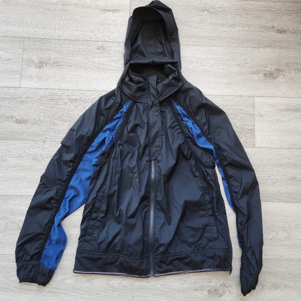 Free People Movement Black Blue Hooded Jacket Windbreaker Womens Medium Mesh